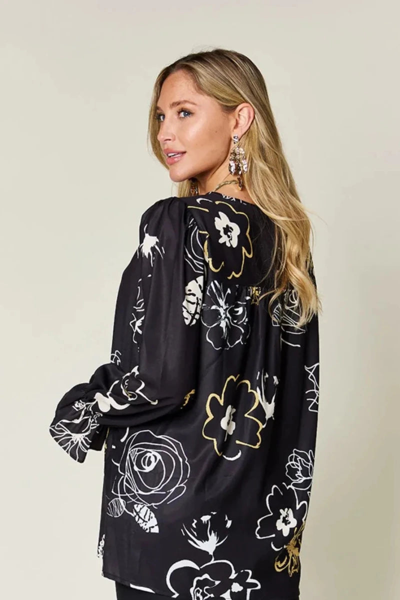 Double Take Full Size Printed Flounce Sleeve Blouse | Tops | 3