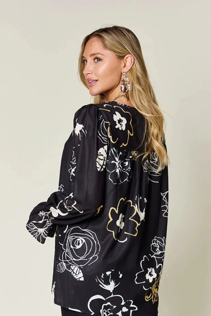Double Take Full Size Printed Flounce Sleeve Blouse | Tops | 3