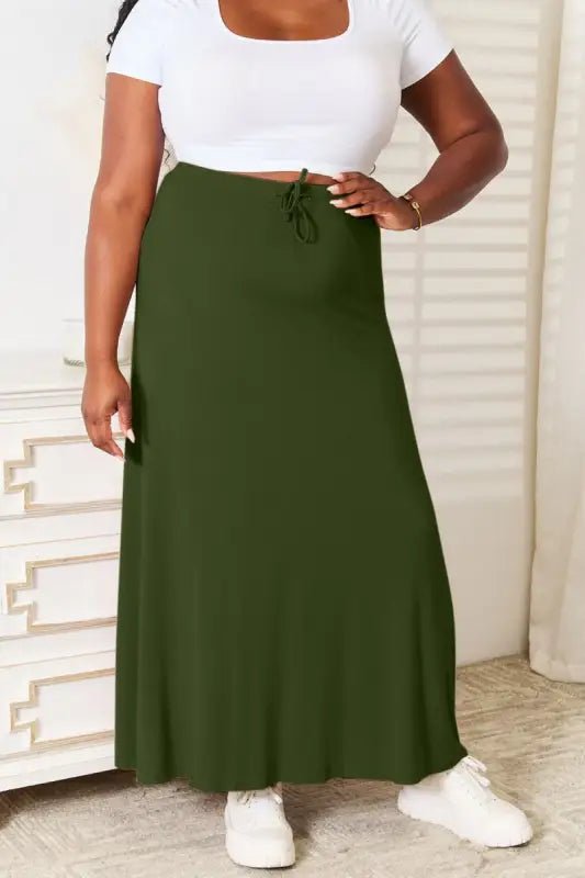 Double Take Full Size Soft Rayon Drawstring Waist Maxi Skirt - Skirts