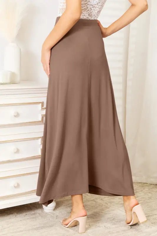 Double Take Full Size Soft Rayon Drawstring Waist Maxi Skirt - Skirts