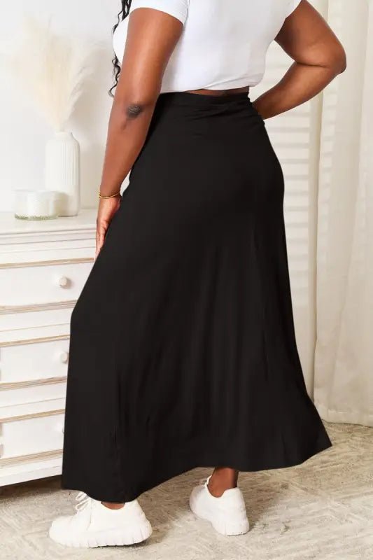 Double Take Full Size Soft Rayon Drawstring Waist Maxi Skirt - Skirts