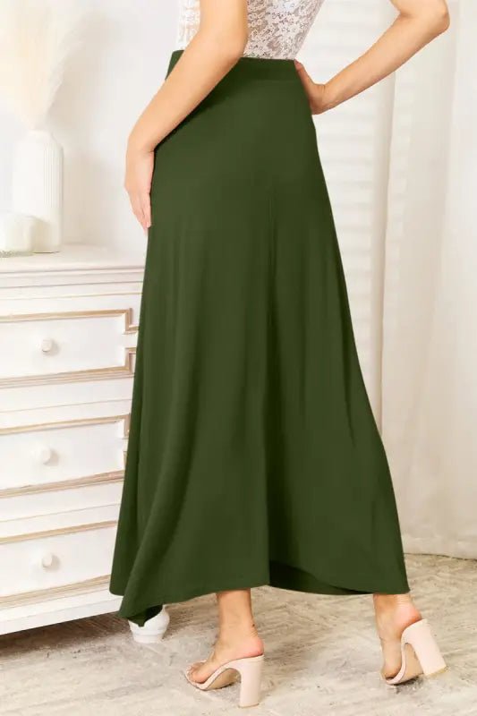 Double Take Full Size Soft Rayon Drawstring Waist Maxi Skirt - Skirts