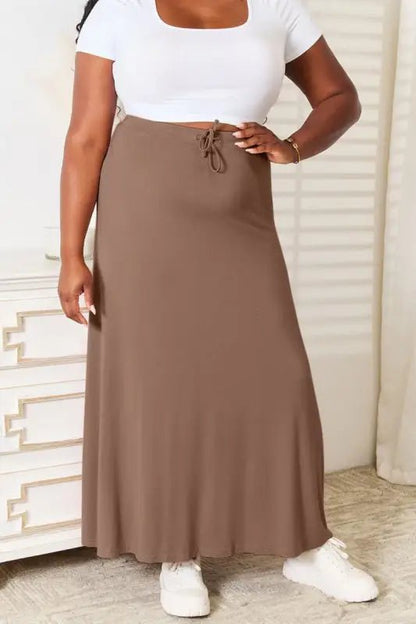 Double Take Full Size Soft Rayon Drawstring Waist Maxi Skirt - Skirts