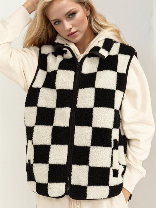 Double Take Full Size Zip Up Checkered Vest Cost | Vests | 1