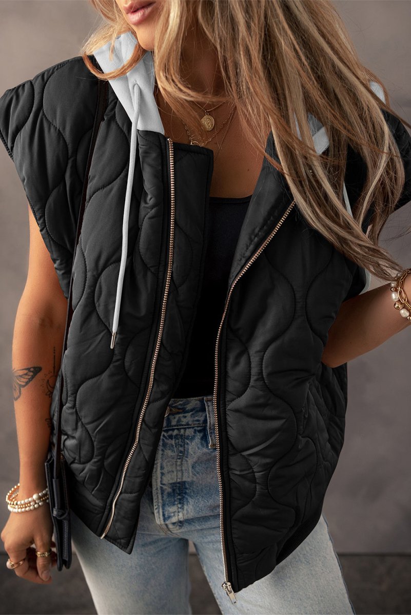 Drawstring Zip Up Hooded Vest Coat | Vests | 7