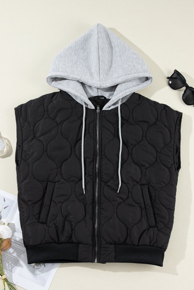 Drawstring Zip Up Hooded Vest Coat | Vests | 9