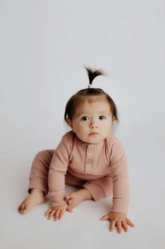 Dusty Rose Pink Baby Ribbed Playsuit with pockets by Three Little Tots - Toddler Pajamas