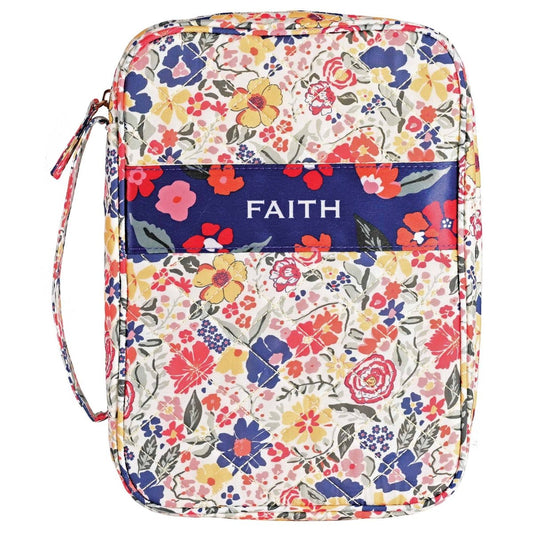 Extra Large Quilted Floral “Faith” Bible Cover with Front Pocket | Bible Covers | 1