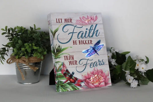 Faith Dragonflies 8x6 Lighted Tabletop Canvas - Shelf & Wall Art decorated inspirational canvas