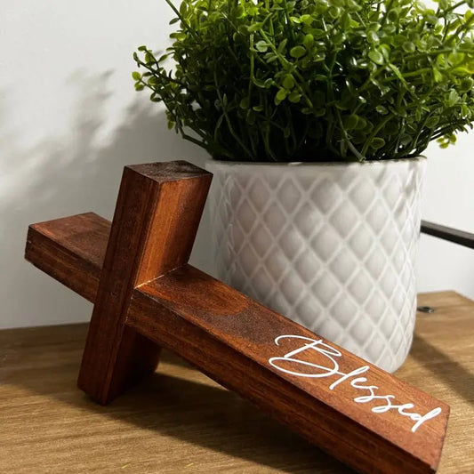 Faith-Inspired “Blessed” Wooden Cross – Brown Decor - Large / Brown - Wooden Crosses wooden cross blessed inscription