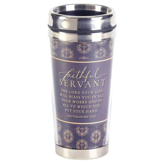 Faithful Servant Deuteronomy 15:10 Travel Mug - Polymer Mugs purple silver travel mug religious