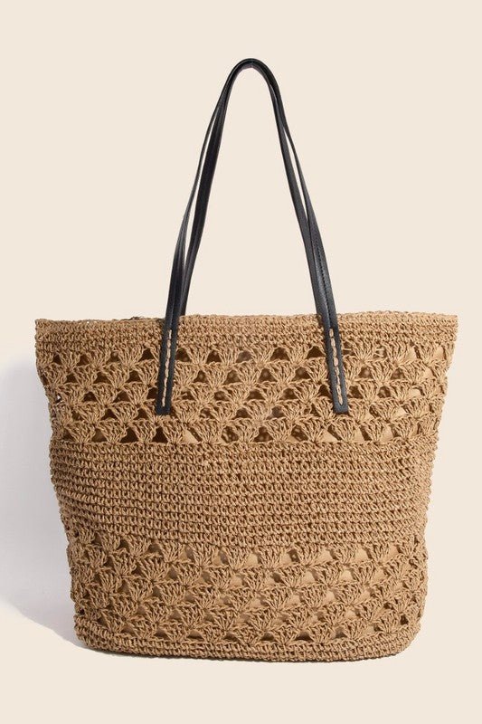 Fame Faux Leather Handle Knitted Tote Bag | Purses | 1