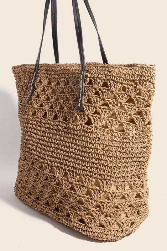 Fame Faux Leather Handle Knitted Tote Bag | Purses | 2