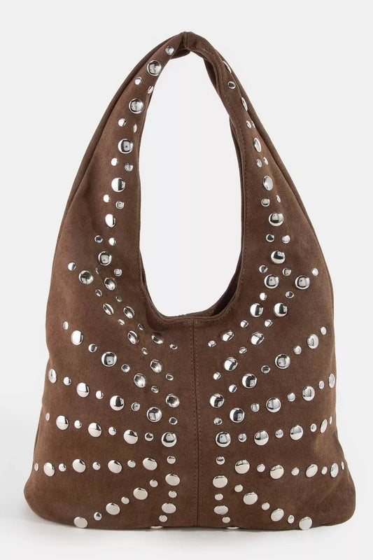Fame Grommet Studded Suede Shoulder Bag | Bags | 1