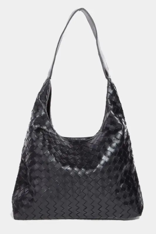Fame Woven Faux Leather Tote Bag - BK / One Size - Bags