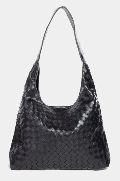 Fame Woven Faux Leather Tote Bag - BK / One Size - Bags