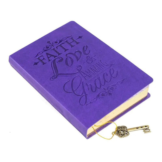 Faux Leather Purple Faith Love & Grace Journal - Journals purple book key bookmark