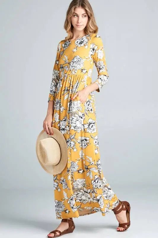 Floral Long Sleeved Maxi Dress - Small - Dresses floral print maxi dress