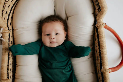 Forest Green Knotted Newborn Baby Gown by Three Little Tots - Unisex Onesies