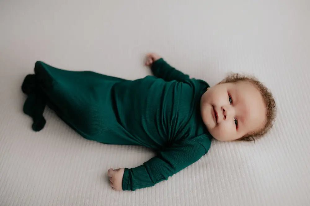 Forest Green Knotted Newborn Baby Gown by Three Little Tots - Unisex Onesies