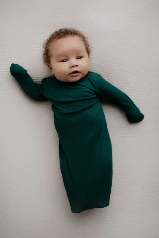 Forest Green Knotted Newborn Baby Gown by Three Little Tots - Unisex Onesies