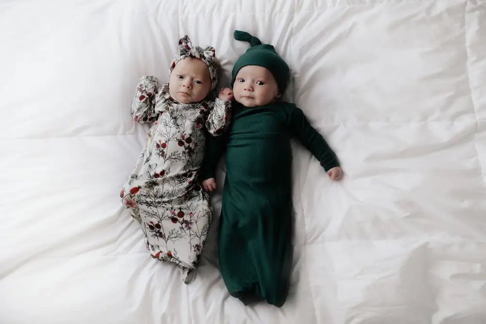 Forest Green Knotted Newborn Baby Gown by Three Little Tots - Unisex Onesies