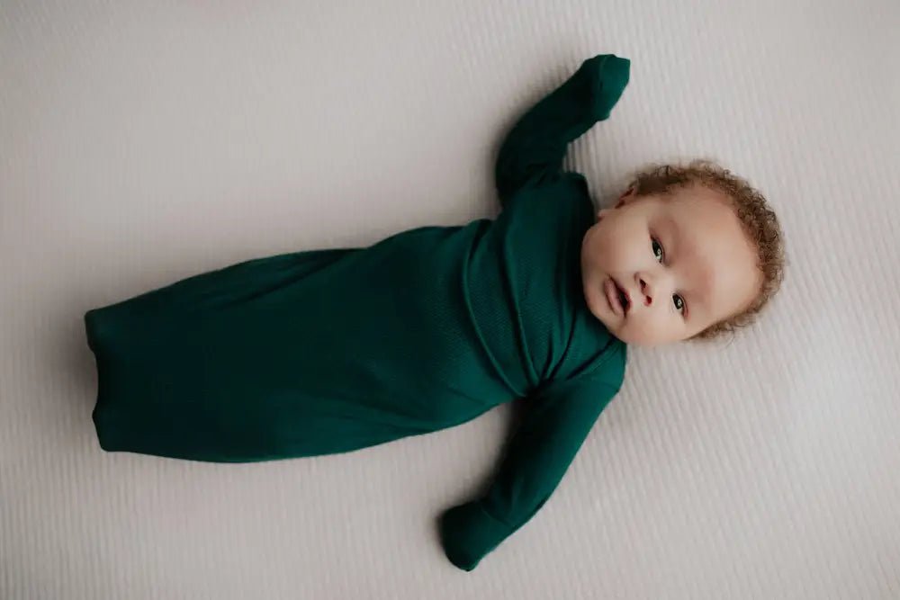 Forest Green Knotted Newborn Baby Gown by Three Little Tots - Unisex Onesies