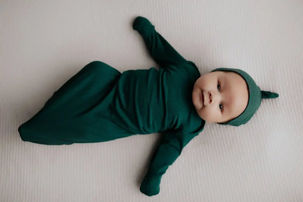 Forest Green Knotted Newborn Baby Gown by Three Little Tots - Unisex Onesies