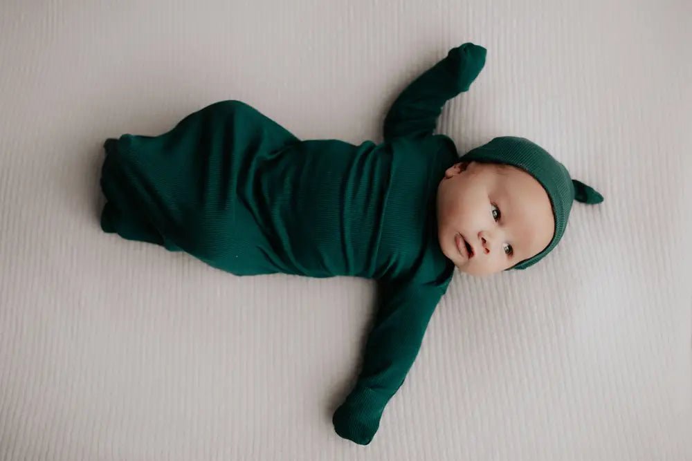 Forest Green Knotted Newborn Baby Gown by Three Little Tots - Unisex Onesies