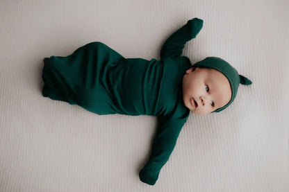 Forest Green Knotted Newborn Baby Gown by Three Little Tots - Unisex Onesies