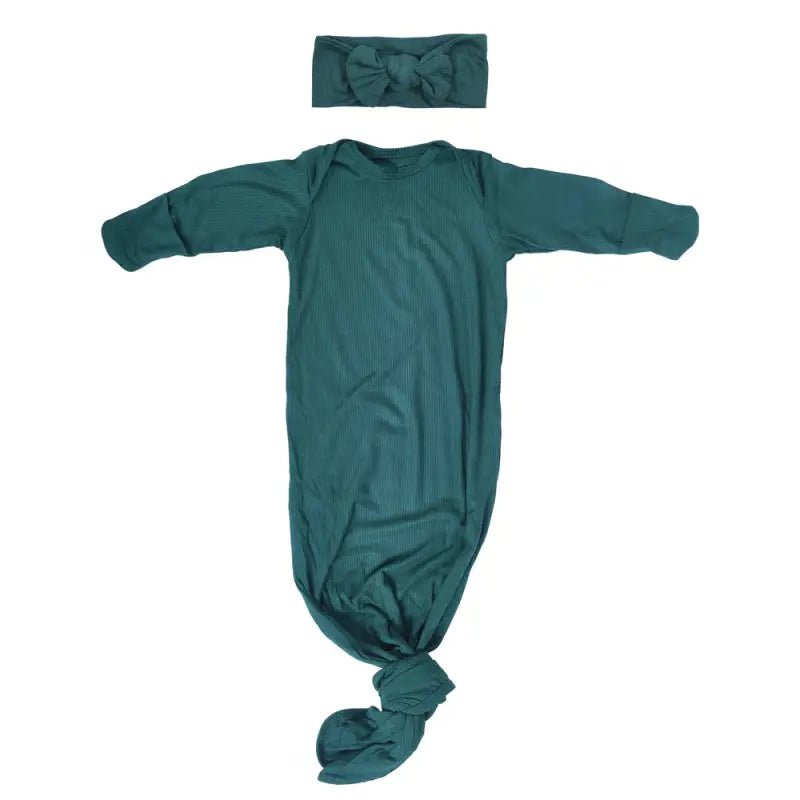 Forest Green Knotted Newborn Baby Gown by Three Little Tots - Unisex Onesies