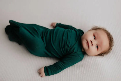 Forest Green Knotted Newborn Baby Gown by Three Little Tots - Unisex Onesies