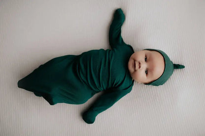Forest Green Knotted Newborn Baby Gown by Three Little Tots - Unisex Onesies