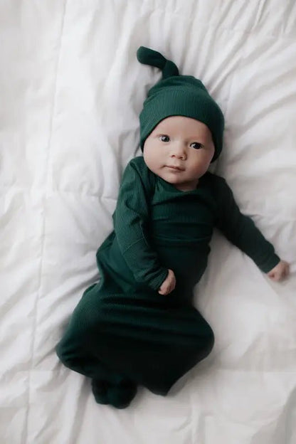 Forest Green Knotted Newborn Baby Gown by Three Little Tots - Unisex Onesies