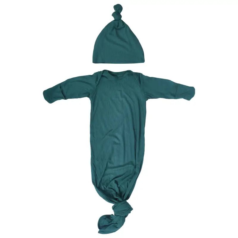 Forest Green Knotted Newborn Baby Gown by Three Little Tots - Unisex Onesies