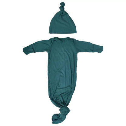 Forest Green Knotted Newborn Baby Gown by Three Little Tots - Unisex Onesies