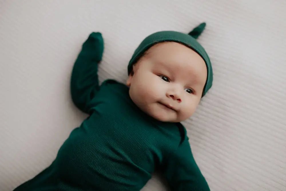 Forest Green Knotted Newborn Baby Gown by Three Little Tots - Unisex Onesies