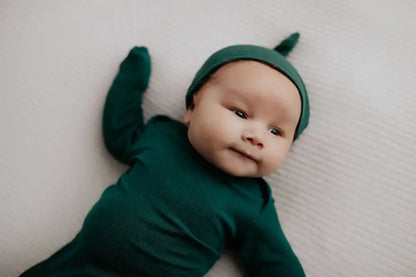 Forest Green Knotted Newborn Baby Gown by Three Little Tots - Unisex Onesies