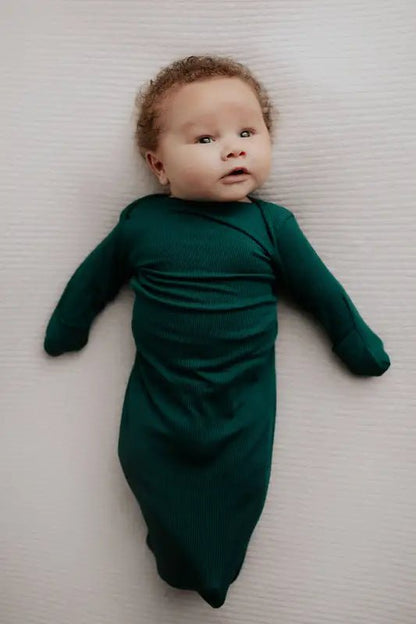Forest Green Knotted Newborn Baby Gown by Three Little Tots - Unisex Onesies