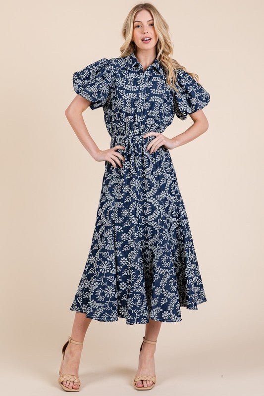 GeeGee Natural Leaf Pattern Eyelet Lace Puff Sleeve Dress | Dresses | 7