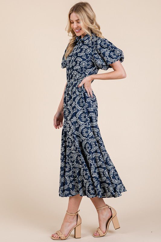 GeeGee Natural Leaf Pattern Eyelet Lace Puff Sleeve Dress | Dresses | 4