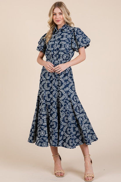 GeeGee Natural Leaf Pattern Eyelet Lace Puff Sleeve Dress | Dresses | 6