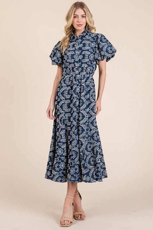 GeeGee Natural Leaf Pattern Eyelet Lace Puff Sleeve Dress | Dresses | 2