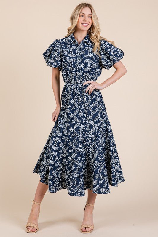 GeeGee Natural Leaf Pattern Eyelet Lace Puff Sleeve Dress | Dresses | 3