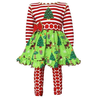 Girls Christmas Holiday Dress & Polka Dot Leggings