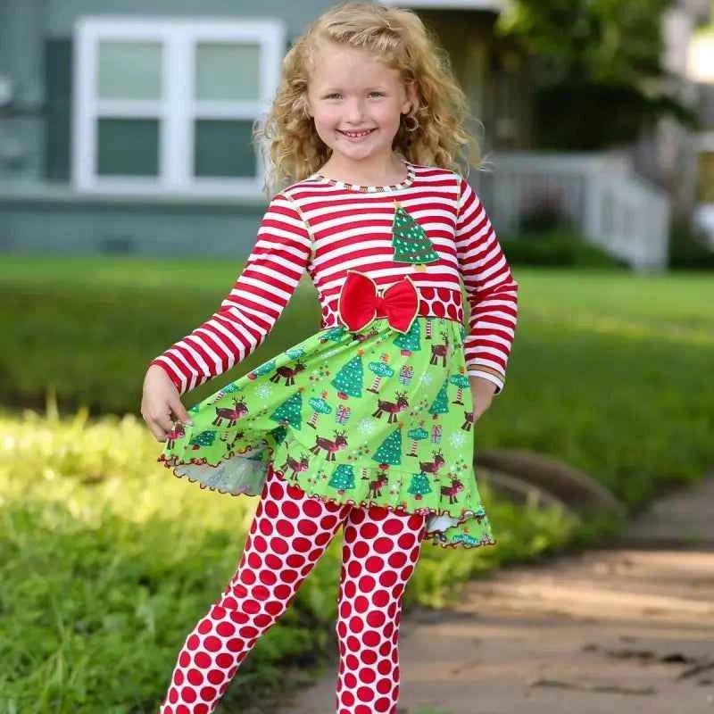 Girls Christmas Holiday Dress & Polka Dot Leggings