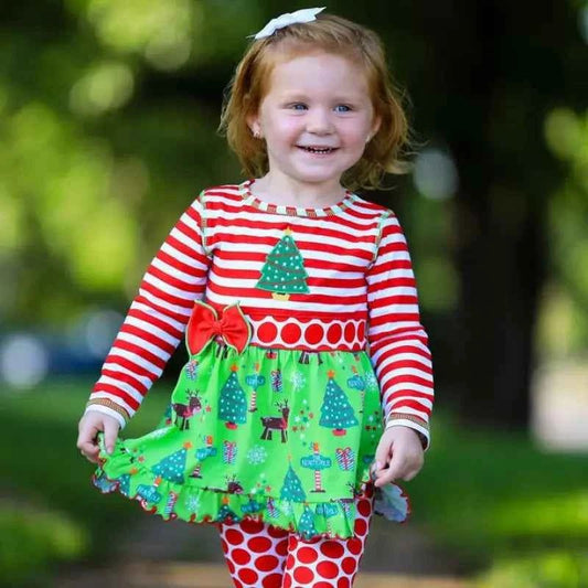Girls Christmas Holiday Dress & Polka Dot Leggings