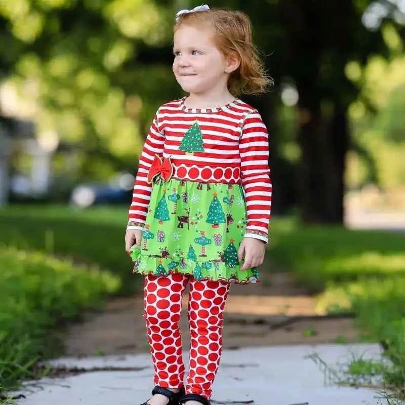 Girls Christmas Holiday Dress & Polka Dot Leggings
