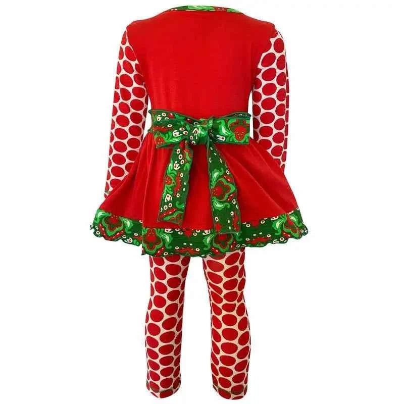 Girls Christmas Tree Damask Dress & Leggings Set