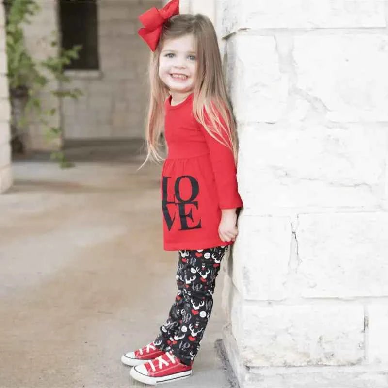 Girls Holiday Reindeer Hearts 3-Piece Outfit